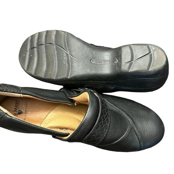 Nurse Mates Pillow Top Black Leather Clogs Size 10 - Picture 3 of 6